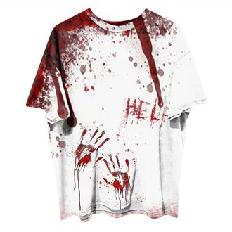 Generic Men Problem Solved T-Shirt Halloween Im Fine Shirt Blood Halloween Men Bloody Tee Problem Solved Costume (Beige-3, XL)