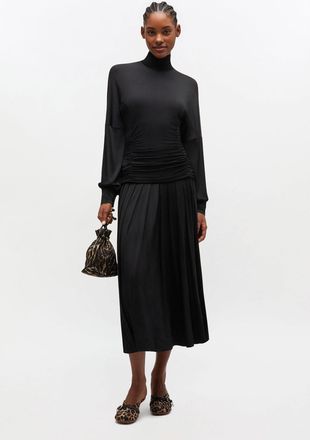 Ganni Black Ruched Long Dress - Size 34 Viscose