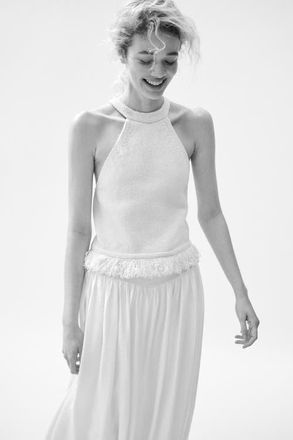 H&M Fringe-trimmed Knitted Top in Cream at Nordstrom, Size X-Small