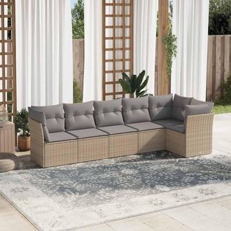 vidaXL Vidaxl - Juego De Sof&aacute;s Jard&iacute;n Con Cojines 6 Pzas Rat&aacute;n Sint&eacute;tico Beige