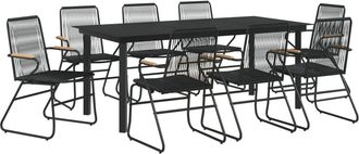 vidaXL Juego De Comedor De Jard&iacute;n 9 Piezas Rat&aacute;n Pvc Negro Vidaxl