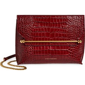 Strathberry Stylist Croc Embossed Leather Clutch in Oxblood at Nordstrom