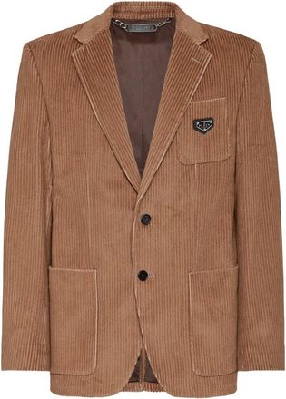 Philipp Plein Jassen, Heren, Beige, 3Xl, Katoen, Corduroy Blazer Gigolò Fit Iconic