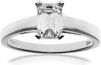Jewelco London 18ct White Gold Emerald Cut 1ct Diamond 4 Claw Solitaire Ring - PR0AXL914918KW