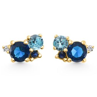 Pompeii3 4Ct Diamond & Blue Gemstone Hydrangea Bouquet Earrings Studs 14k Gold Lab Grown