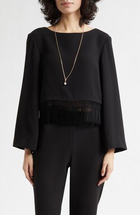 Poss&eacute; Bianca Fringe Hem Top in Black at Nordstrom, Size Xx-Small