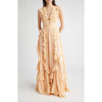Ulla Johnson Florella Ruffle Sleeveless Silk Gown in Peony at Nordstrom, Size 12