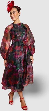 Coast Organza Puff Sleeve Midi Dress in Pink at Nordstrom, Size 4