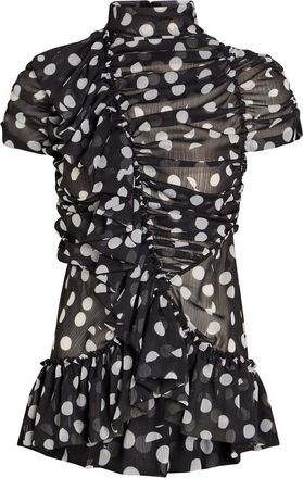 Dries Van Noten Chuchu Polka dot Ruched Chiffon top - Black - 40 (UK12 / M)