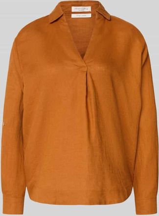 Christian Berg Regular Fit Leinenbluse mit V-Ausschnitt in Camel, Gr&ouml;&szlig;e 34