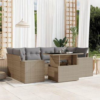 vidaXL Set Sof&aacute;s De Jard&iacute;n 7 Piezas Y Cojines Rat&aacute;n Sint&eacute;tico Beige Vidaxl