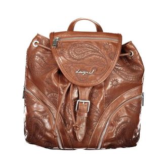 Desigual Embossed Paisley Leren Rugzak - Dames - Tassen - Bruin - Maat: ONE Size Leer