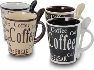 Gibson Bareggio 8 Piece 13 Ounce Coffee Mug with Spoon Set, Service for 4
