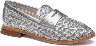 Johnston & Murphy Gillian Woven Penny Loafer in Silver Metallic Faux Leather at Nordstrom, Size 7.5
