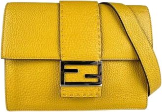 Fendi Pre-owned Shoulder Bags, female, Yellow, Size: ONE SIZE Pre-owned Leather Shoulder Bag