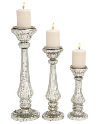 UMA Enterprises Inc. Set Of 3 Glass Handmade Turned Pillar Candle Holders