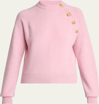 Balmain Buttoned Eco-Cashmere Crewneck Sweater