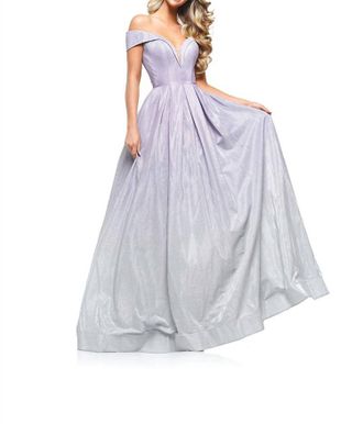Colors Dress Long Metallic Glitter Off Shoulder Gown In Lilac Multi