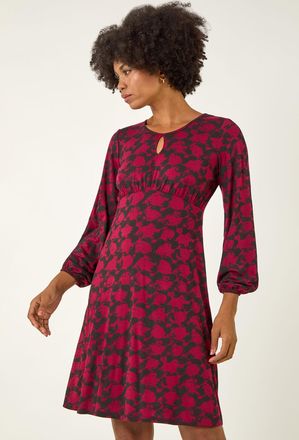Roman Abstract Print Key Hole Stretch Dress