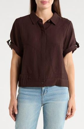 DKNY Short Sleeve Roll Tab Jacket in Tobacco at Nordstrom Rack, Size X-Small