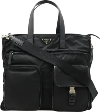Prada Pre-owned Tote Bags, male, Black, Size: ONE SIZE Pre-owned 2way Briefcase Nylon Leather Bag