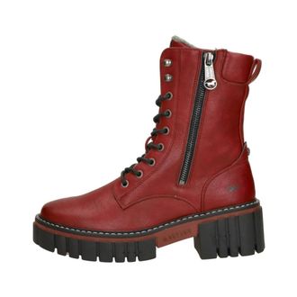 Mustang Veterschoenen Hoog - Dames - Veterlaarzen - Rood - 37 EU - Leer - Schoenen
