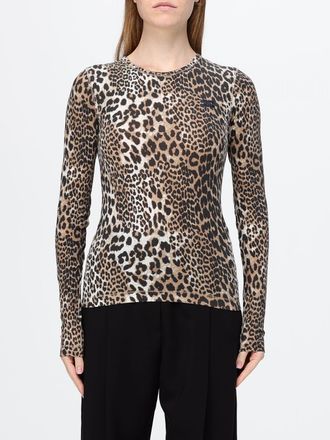 Ganni T-shirt a maniche lunghe in cotone con stampa animalier e girocollo
