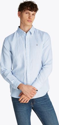 Tommy Hilfiger Langarmhemd TOMMY HILFIGER LINEN BLEND BOLD STRIPE, Herren, Gr. S, N-Gr, blau (breezy blau, stripe), Web, Obermaterial: 57% Baumwolle, 43% Leinen, Man