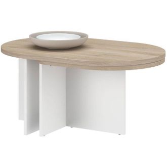 Parisot Mesa Baja Plegable Betty - Roble Y Blanco - Ovalada - 90 / 130,4 X 60 X 42,2 Cm