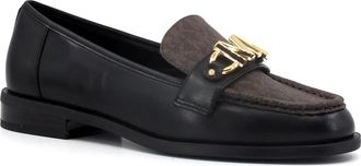 Michael Kors Tiegan Leren en Logo Loafer - Dames - Loafers - Zwart - 39 1/2 EU - Schoenen
