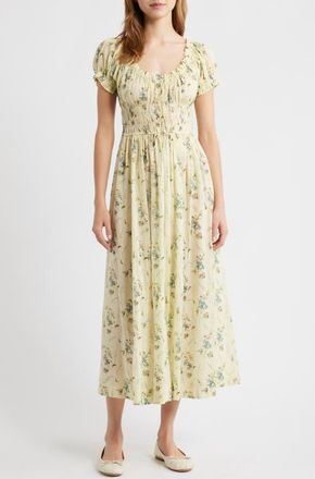D&ocirc;en Ashlynn Floral Organic Cotton Voile Midi Dress in Sunshine Prairie Rose at Nordstrom, Size Medium