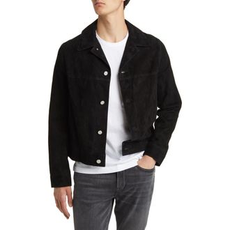 Frame Denim Suede Trucker Jacket in Noir at Nordstrom Rack, Size Small