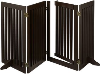 Relaxdays Relaxdays - Barrera Seguridad Perros, Valla Protectora Mascotas, 4 Paneles, Con Puerta, Plegable, 70x207 Cm, Marr&oacute;n