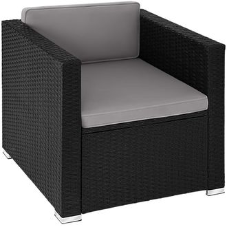 TecTake Sill&oacute;n de rat&aacute;n con coj&iacute;n y carga de 120 kg, 70 x 69 x 65 cm, negro