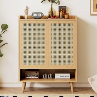 Matteo Natural Rattan 5-Tier Shoe & Storage Cabinet - Light Oak