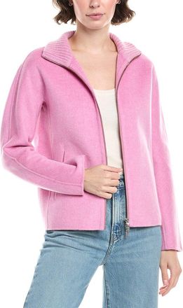 Forté Cashmere Knit Detail Short Zip Mock Wool & Cashmere-Blend Jacket