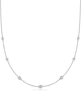 Ross-Simons Graduated Bezel-Set Diamond Station Necklace in 14kt White Gold