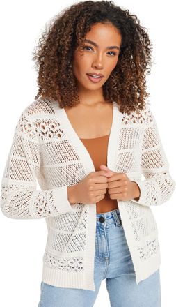 M&Co Womens Cotton Open Front Crochet Cardigan - Womens Cream