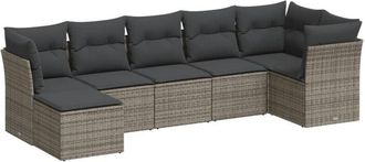 vidaXL Vidaxl - Set De Sof&aacute;s De Jard&iacute;n 7 Piezas Con Cojines Rat&aacute;n Pe Gris