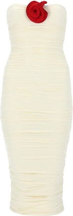 La Reveche Mireya Strapless Ruched Floral Midi Dress