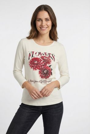 Rabe 3/4-Arm-Shirt RABE, Damen, Gr. 38, natur, Jersey, Obermaterial: 95% Baumwolle, 5% Elasthan, Glitzermuster, bedruckt, tailliert h&uuml;ftbedeckend, Rundhals