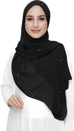 Lina & Lily Sparkle Shimmer Gold Glitter Womens Chiffon Hijab Head Scarf Lightweight (Black)