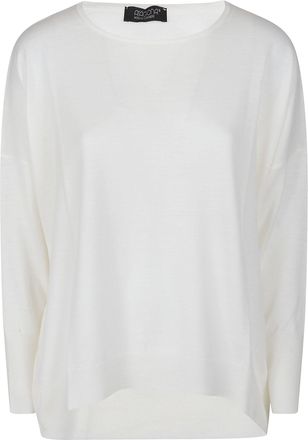 Aragona White Round Neck Virgin Wool Sweater