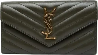 Saint Laurent Pre-owned Wallets, female, Green, Size: ONE SIZE Pre-owned Cassandra V Stitch Leather Long Wallet