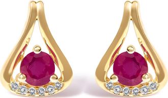 House of Brilliance 14K Yellow Gold Red Ruby and Diamond Accent Teardrop Stud Earrings at Nordstrom