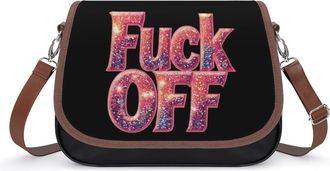 Generic Fuck1 OFF Glitter Crossbody Bag Womens Handbag PU Message Bags Shoulder Purse with Adjustable Strap