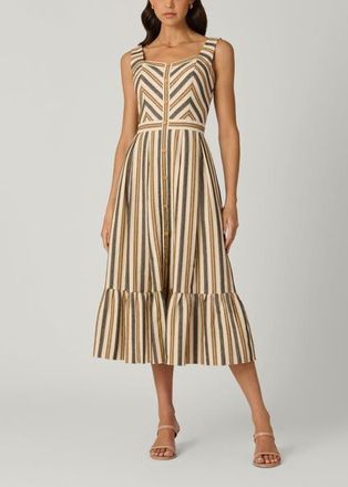 Shoshanna Lyda Contrast Stripe Jacquard Dress in Sand/ivory/jet at Nordstrom, Size 12