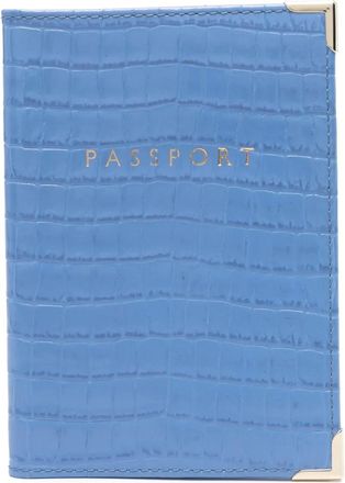 Aspinal of London Porta passaporto goffrata con effetto coccodrillo - Blu
