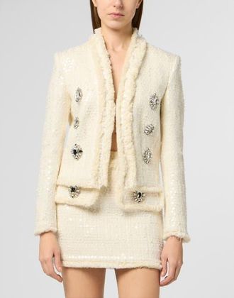 Philipp Plein Tweed Bolero Paillettes Women in White at Nordstrom, Size X-Small