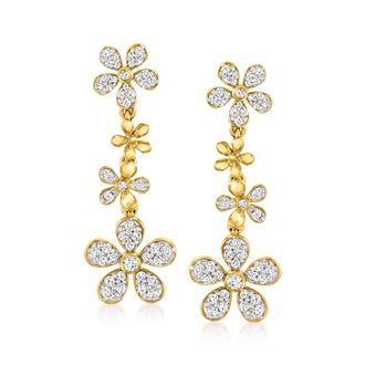 Ross-Simons Diamond Daisy Drop Earrings in 18kt Gold Over Sterling